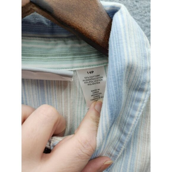 Alfred Dunner Petite 14P Womens Striped Embroidered Button-Up Blouse Short Sleev - Picture 4 of 5